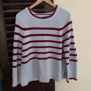 Hatch Maternity Striped Crewneck Sweater in Light Blue and Burgundy - Women
